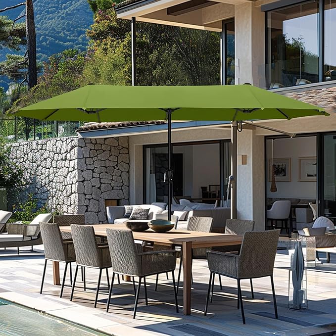 GREEN PARTY 13ft Rectangle Patio Umbrella, Double Sided Outdoor Table Umbrella with Crank & 1.5" Pole, Large Market Umbrella for Poolside Garden Deck Backyard, Lime