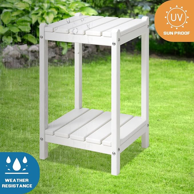 LZRS Adirondack Outdoor End Table, Pool Composite Patio Table,HDPE End Tables for Backyard,Pool, Indoor Companion, Easy Maintenance & Weather Resistant(White)