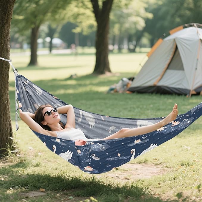 Camping Hammock Outdoor Hammocks for Outside Swan Lotus Beach Trees Portable Lightweight with Pockets Tree Straps Indoor