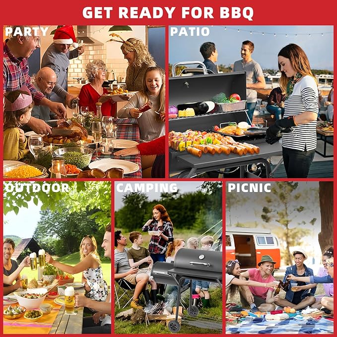 Kendane Barrel Charcoal Grill with offset smoker,550 Square Inches Cooking Area, Outdoor BBQ Grill with Front Shelf, Perfect for Backyard, Patio Parties and Picnics.