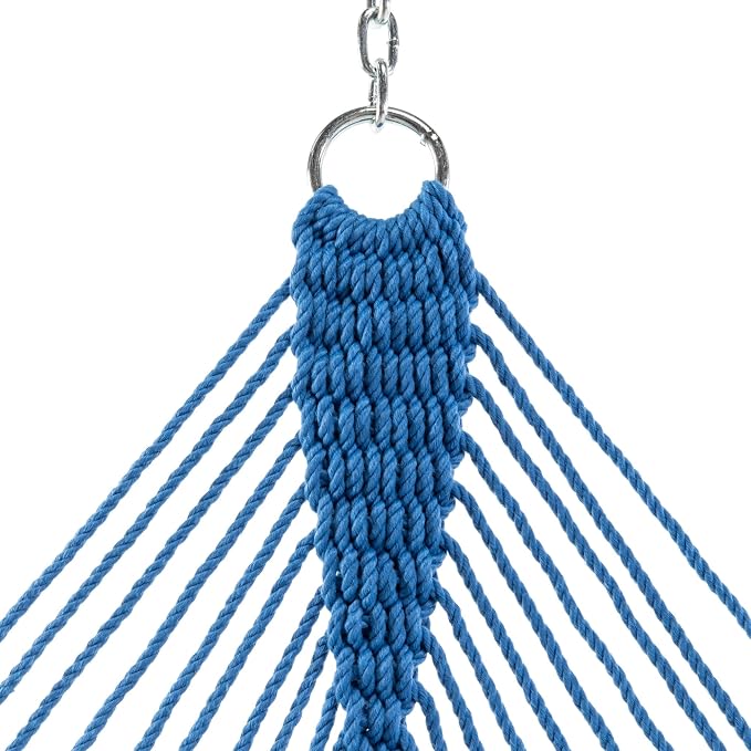 Original Pawleys Island Deluxe Coastal Blue DuraCord Rope Hammock – 13 ft. x 60 in., 2-Person, 450 lb Capacity, Oak Spreader Bar, Zinc-Plated Hardware, Handcrafted in the USA