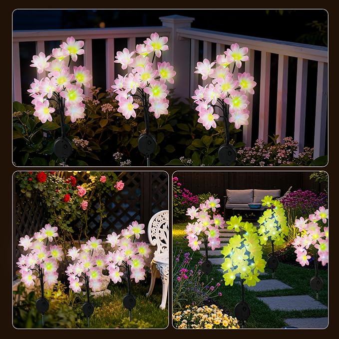 Solar Flowers Path Lights Outdoor 4 Pack, LED Chrysanthemum Decor, Waterproof Auto On/Off, Bigger Solar Panel for Yard, Patio, Garden Walkway Decoration Gift for Mom (Colour)