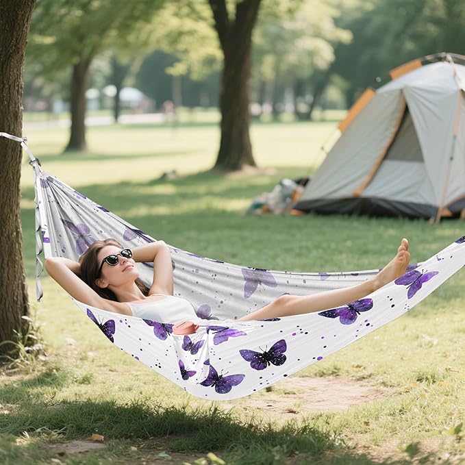 Camping Hammock Outdoor Hammocks for Outside Butterflies Watercolor Galaxy Beach Trees Portable Lightweight with Pockets Tree Straps Indoor