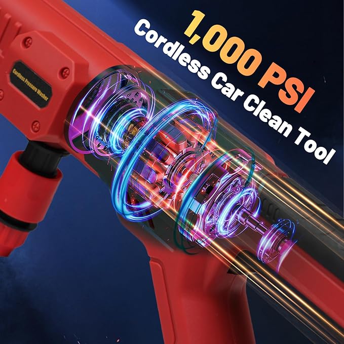 Cordless Cleaner Tool for Milwaukee M18 Battery, Portable Handheld Car Cleaner 1000PSI with 6-in-1 Nozzle & 16.5FT Drain Hose for Patio Car Floor Fence Deck Indoor(Battery Not Included)