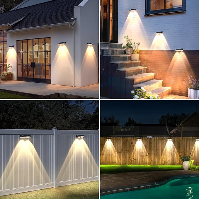 Solar Lights Outdoor 16-Pack, Waterproof Fence Lights Solar Powered with 3 Modes (3000K/4500K/6500K) for Outside, Backyard, Deck, Step, Stairs, Balcony, Yard, Patio, Walkway, Pathway, Railing