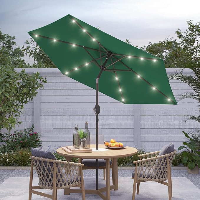 7.5ft Outdoor Umbrella Patio Umbrella with Solar Lights,18 LED Lighted Table Market Outdoor Umbrella, 2-Year-Non-Fading, for Pool, Deck, Garden,Backyard