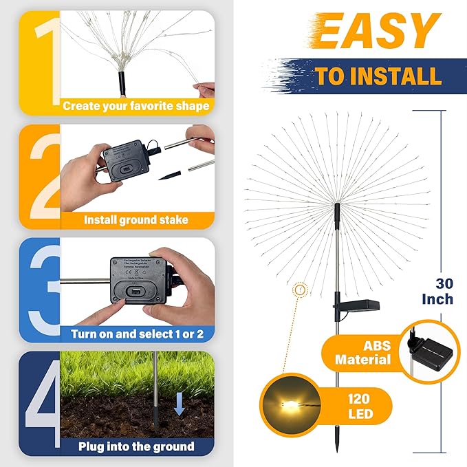 Solar Garden Lights Outdoor Decorative, 6pack 120 LED Firework Lights Waterproof,Solar Fairy Lights for Outside,Garden,Yard, Patio,Pathway,Flowerbed,Party(Multicolor)