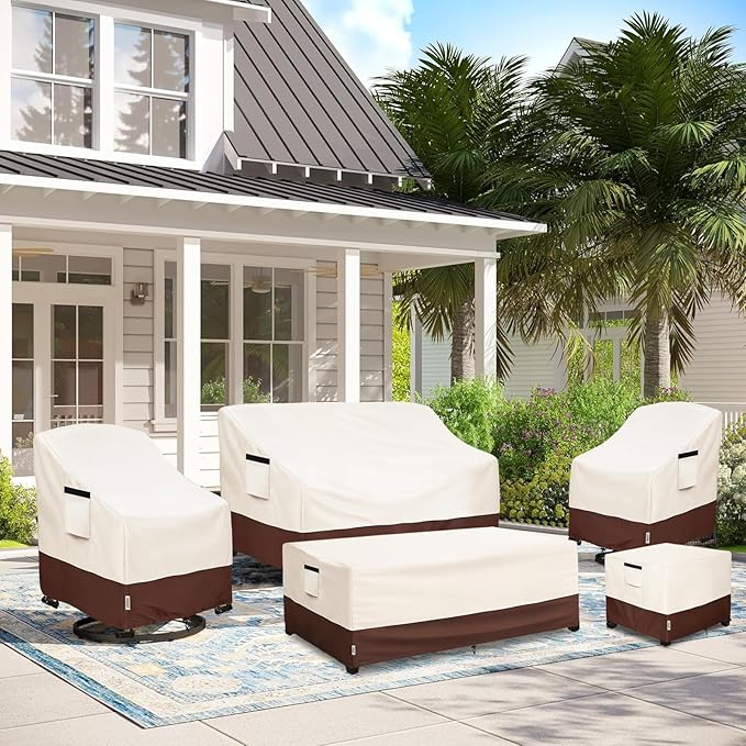 Patio Ottoman Cover Waterproof Square Outdoor Small Side Table Covers,25" W x 25" D x 18" H,Outdoor Rectangular Waterproof Table Cover(Beige)