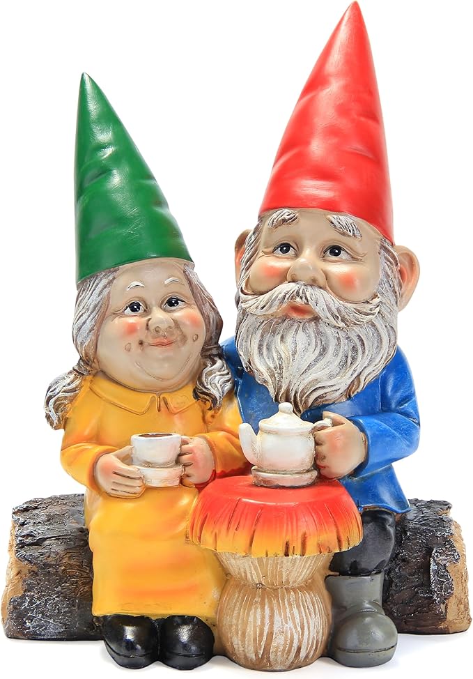 Smadeer Garden Gnome Statue for Outdoor Decoration,Couple in Love Gnome Figurine for Patio Yard Lawn Outside Porch Decor,Garden Sculptures & Statues,Coffee Knome Romantic Forever Love