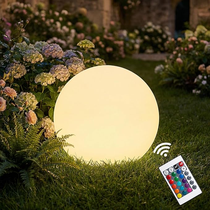 8 Inch Solar Globe Lights Outdoor Waterproof, LED Solar Ball Light Outdoor 16 RGB Colors 4 Modes with Remote Control, Solar Shpere Lamp Orb Light for Patio,Garden,Yard,Beach,Pathway