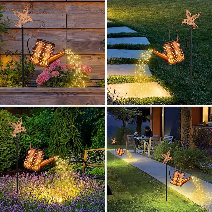 Gifts for Mom, Butterfly Solar Lantern Outdoor Waterproof, Outside Metal Watering can Landscape Lights for Garden Yard Patio Pathway Decor Birthday Gifts for Women Grandma -with Pole