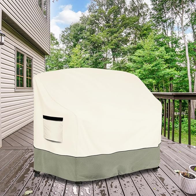 Tall Adirondack Chairs Set Cover for Poly Balcony Chair with Connecting Tray Patio Stools,100% Waterproof Heavy Duty Tall Outdoor Adirondack Chair Table Covers, Beige