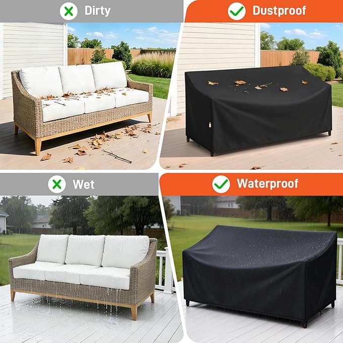 Arcedo Waterproof 3-Seater Furniture Cover, Outdoor Couch Cover for Patio Sofa, All Weather Protection for Chair Seat, 79" W x 37" D x 35" H, Black