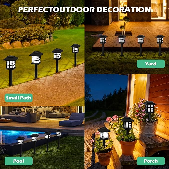 12-Pack Solar Walkway Lights,Solar Pathway Lights Outdoor, Auto Charge/Discharge Ground Lamp , IP44 Waterproof Landscape Spotlights for Yard, Pathway, Driveway, Pool & Patio Decoration(Cold White)