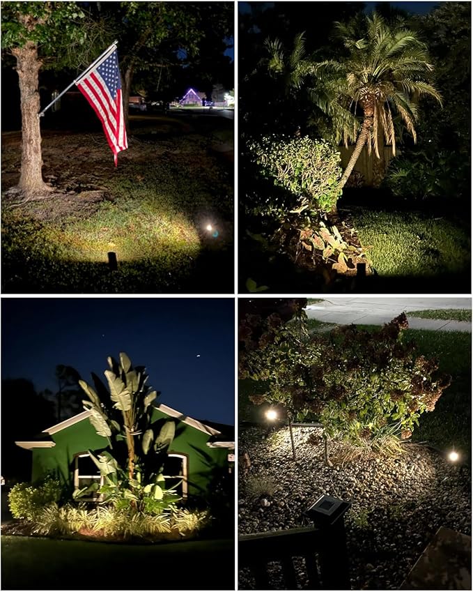 EZVALO Solar Spot Lights Outdoor IP67 Waterproof, Adjustable Solar Landscape Lights, 3 Lighting Modes Solar Spotlights for Outside Yard Garden Plant Trees Pathway Flag (Warm White-2Pack)