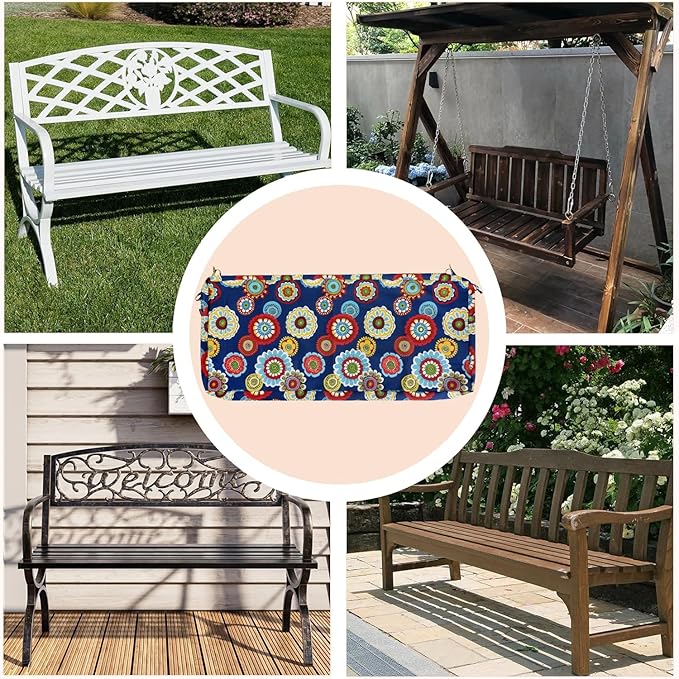 Magpie Fabrics Patio Bench Cushion Cover 54x18x3 Inch, NO Insert! Water&Fade Resistant Outdoor Loveseat Replacement Cover with Zipper (Floral Navy)