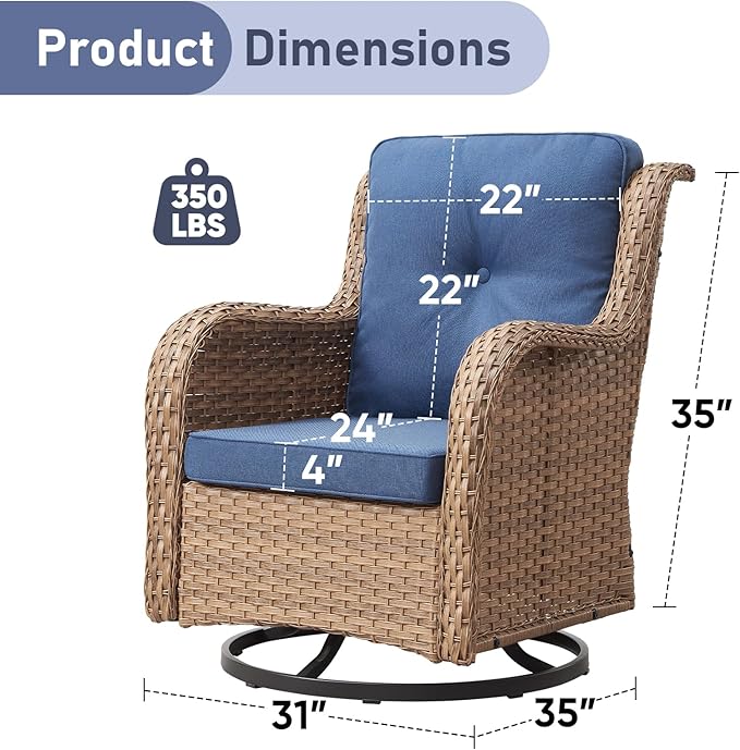 Outdoor Swivel Rocker Patio Chairs-Wicker Patio Swivel Chairs Set of 2 PE Rattan Patio Furniture for Porch Deck Balcony Garden-Yellow/Blue
