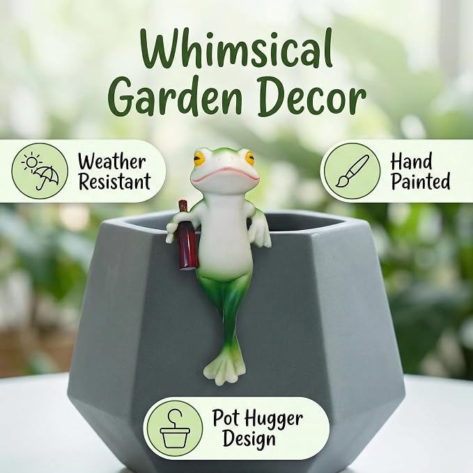 Tipsy Frog Pot Hugger - Miniature Frog Figurines for Plant Pots, Resin Frog Garden Decor Outdoor Statue, Frog Planter Hugger Gift for Nature Lovers(Stand Up)