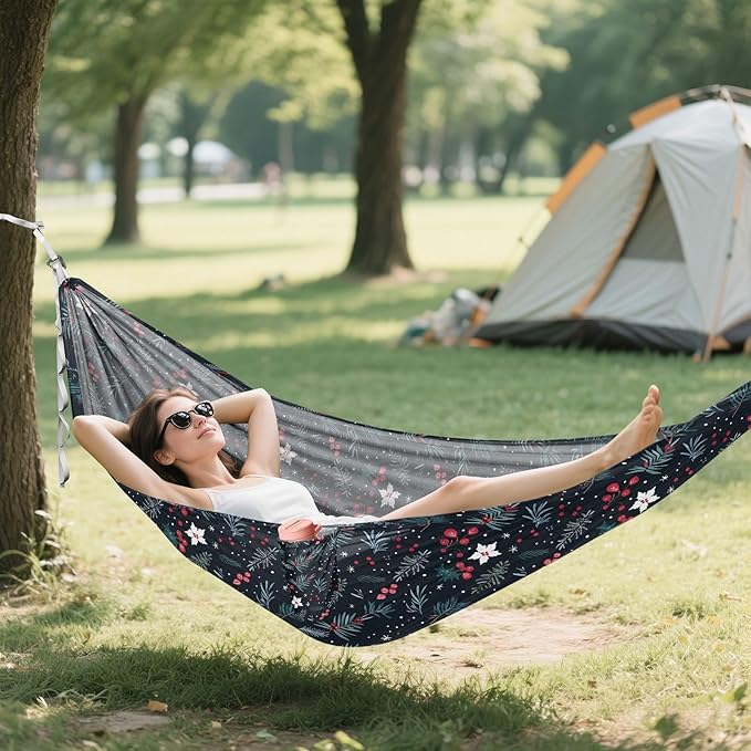 Camping Hammock Outdoor Hammocks for Outside Fir Trees Flowers Beach Trees Portable Lightweight with Pockets Tree Straps Indoor