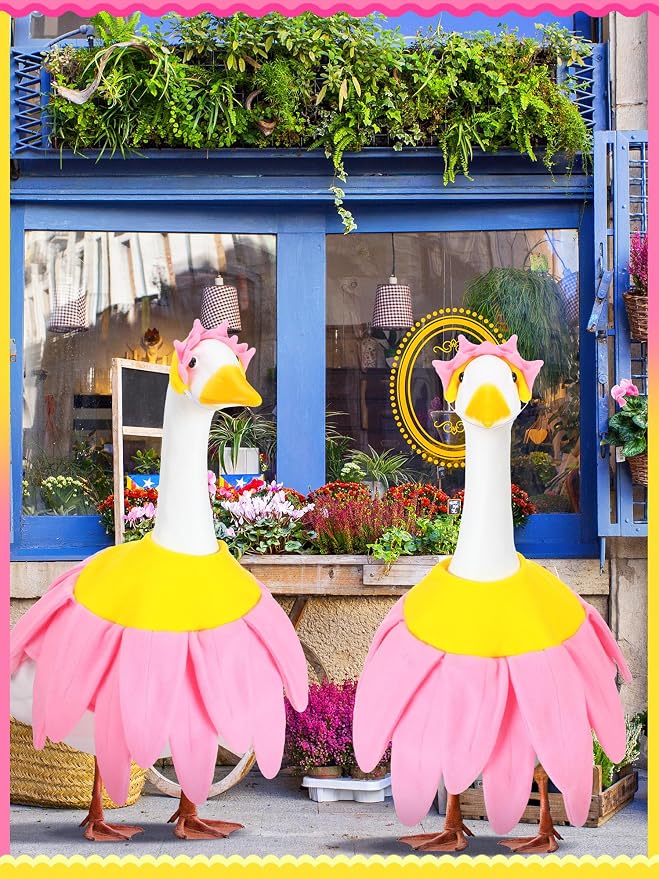 Outus Pink Daisy Spring Goose Outfit Set Includes Petals Headband and Shirt Washable Pink Daisy Cute 23'' Goose Porch Clothing for Spring Outdoor Garden Yard Patio Lawn Statue