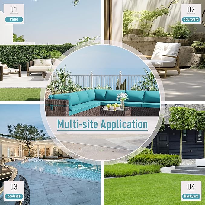 ALAULM 9 Pieces Patio Furniture Set Wicker Patio Conversation Set, Outdoor Sectional Furniture w/Coffee Table & Washable Seat Cushions-Blue