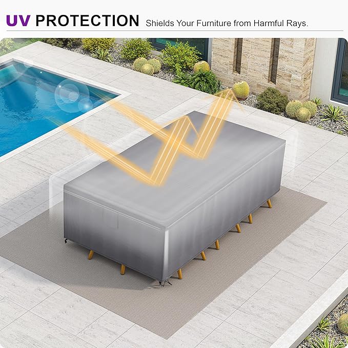 PURPLE LEAF Outdoor Dining Set for 8 with Waterproof Furniture Cover All Weather Patio Dining Set with Rectangular Aluminum Table and Wicker Dining Chairs for Garden Deck Backyard Kitchen, Champagne