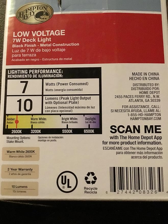 Hampton Bay Low Voltage 7-Watt Black Halogen Half Brick Deck Light