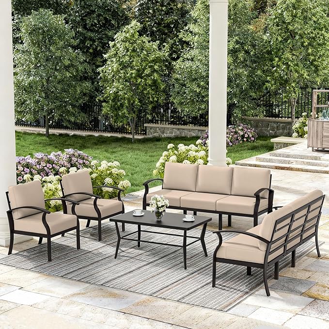 ALAULM Patio Coffee Table Rectangle, Outdoor Large Side Teatables Table-Weather Resistant Metal Steel for Patio, Backyard, Pool,Lawn(Black)