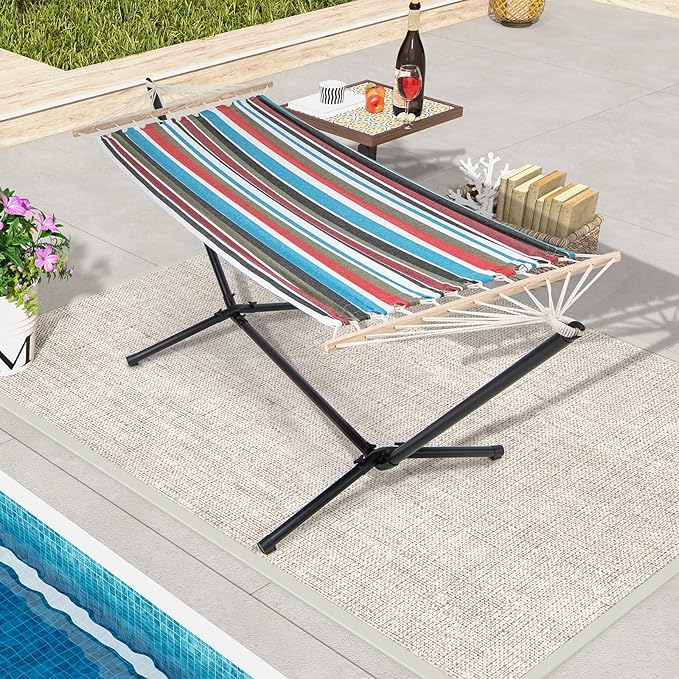 Giantex 10.5FT Hammock with Stand, Heavy Duty Stand with Foldable Hammock, Portable Carrying Bag & Bamboo Spreader Bar, Outdoor Swing Chair for Garden, Backyard, Patio, Max 330 lbs (Multi-Color)