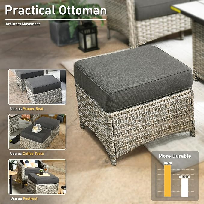 HOOOWOOO 6 Piece Patio Furniture Conversation Sets with Swivel Rocking Chairs,Outdoor Wicker Furniture with Ottoman,All Weather Resistant High Back Rattan Conversational Set(Black)