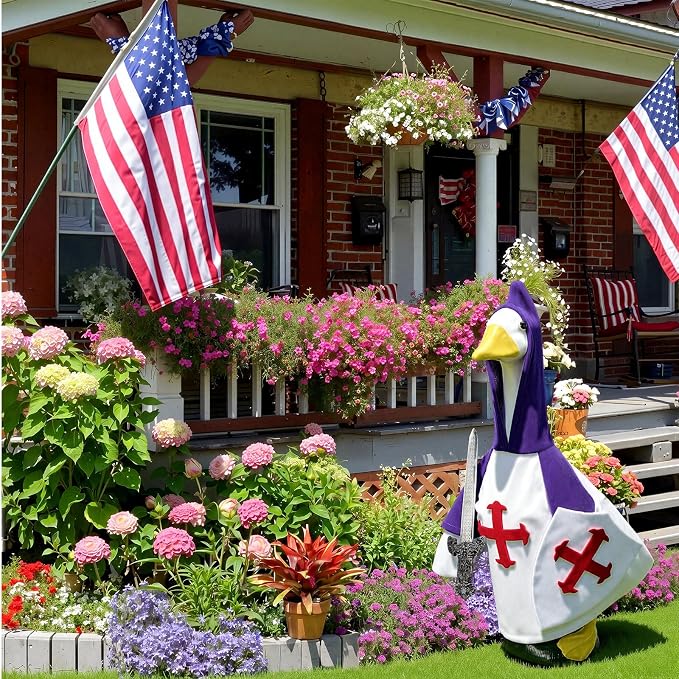 Knight Porch Goose Outfit, Goose Dress Clothes with Sword & Shield Costume for 23" Gooses Statue Decorations, Home Defender Decor for Outdoor Garden Patio Yard