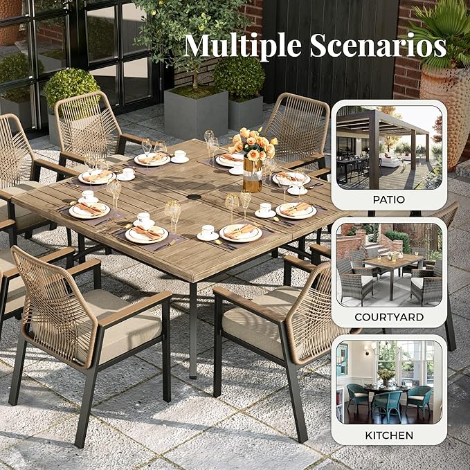 MIXPATIO Patio Wicker Swivel Chair Sets of 6, Outdoor Dining Chairs with 3.1 inch Seat Cushions, Sturdy Metal Frame & Wood Grain Armrest, Beige