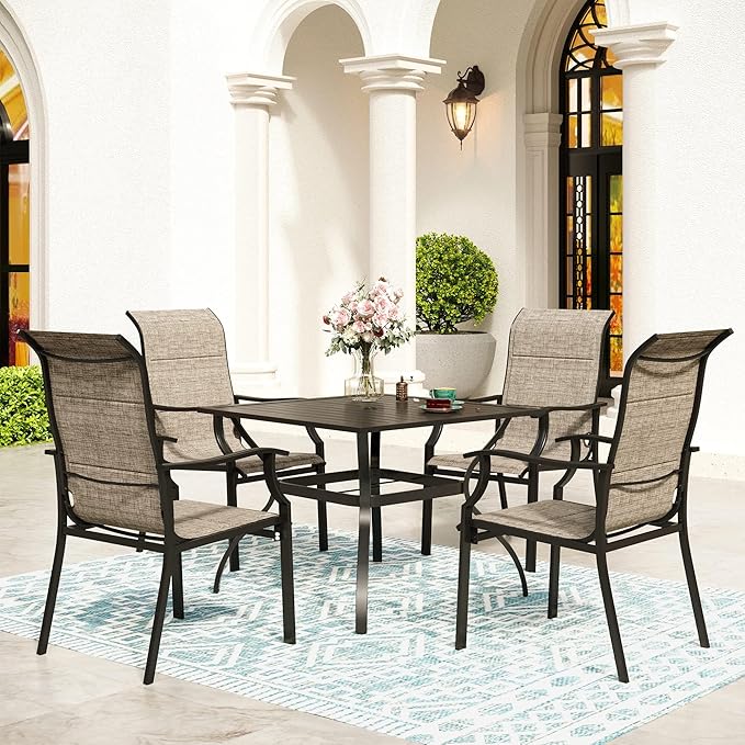 SUNSHINE VALLEY 5 Piece Patio Dining Set for 4, Outdoor Table and Chairs Set with Square Patio Dining Table(1.57" Hole) & 4 Textilene Patio Dining Chairs, Outdoor Dining Table Set for Deck Backyard