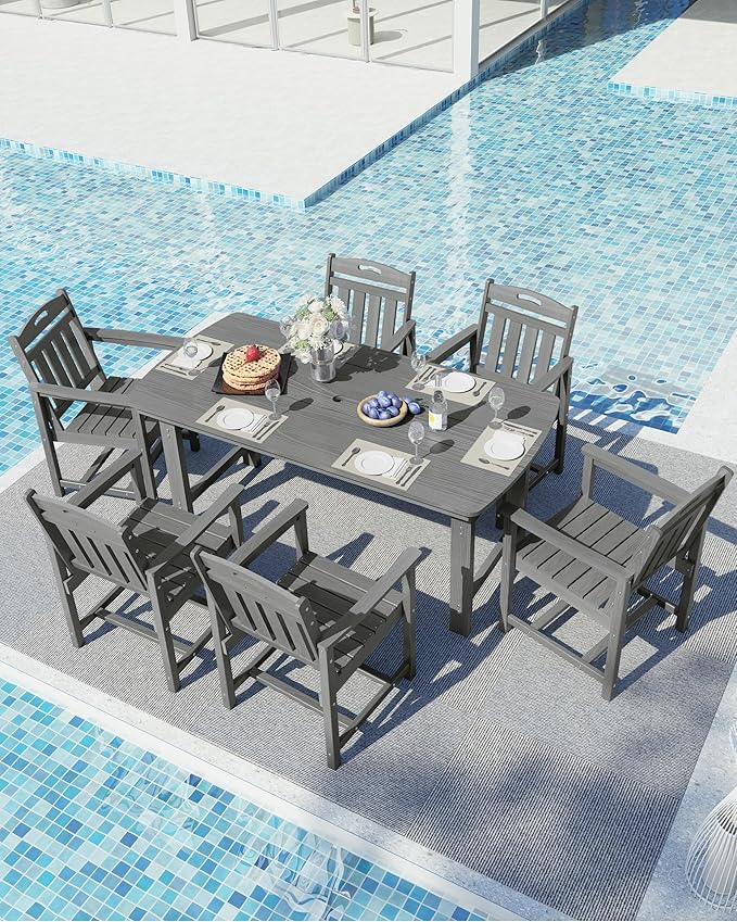 Ciokea Outdoor Patio Dining Chair, HDPE Oversized Porch Chairs with Wide Seat, All-Weather Durable Heavy-Duty Outdoor Furniture for Backyard, Poolside, Lawn & Garden, Grey
