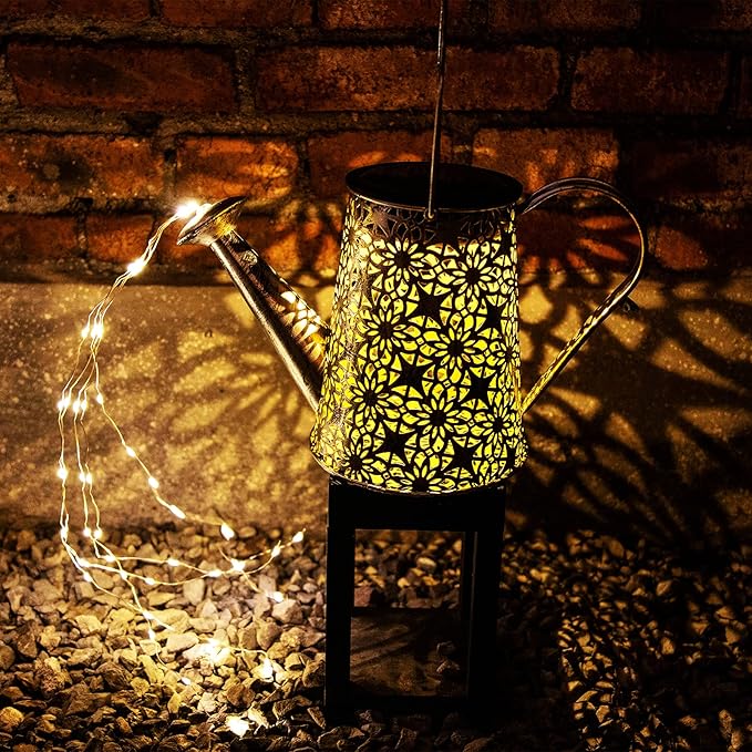 VOOKRY Solar Watering Can Lights, Large Retro Metal Hanging Solar Lights Outdoor Waterproof, Gifts for Women Mom Grandma Mother's Day, Outside Yard Garden Porch Lawn Patio Decoration, Warm White