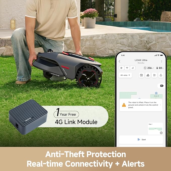 MOVA LiDAX Ultra 1000 Robot Lawn Mower Wire Free with Garage for 1/4 Acre, RTK-Free+360° 3D LiDAR+AI Vision Mapping, Zero-Edge Cutting, Cutting Height 1.2"-3.9", 45% Slope, 150 Managed Zones Dual Maps
