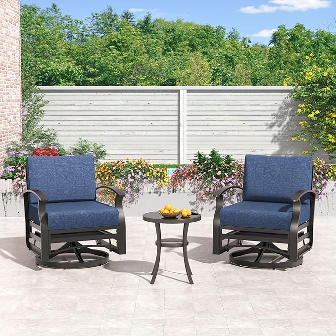 Kullavik Aluminum Patio Furniture Set,5 Pieces 7 Seat Metal Outdoor Furniture Conversation Set w/5.1" Cushions,Swivel Rocking Chairs Set,Navy Blue