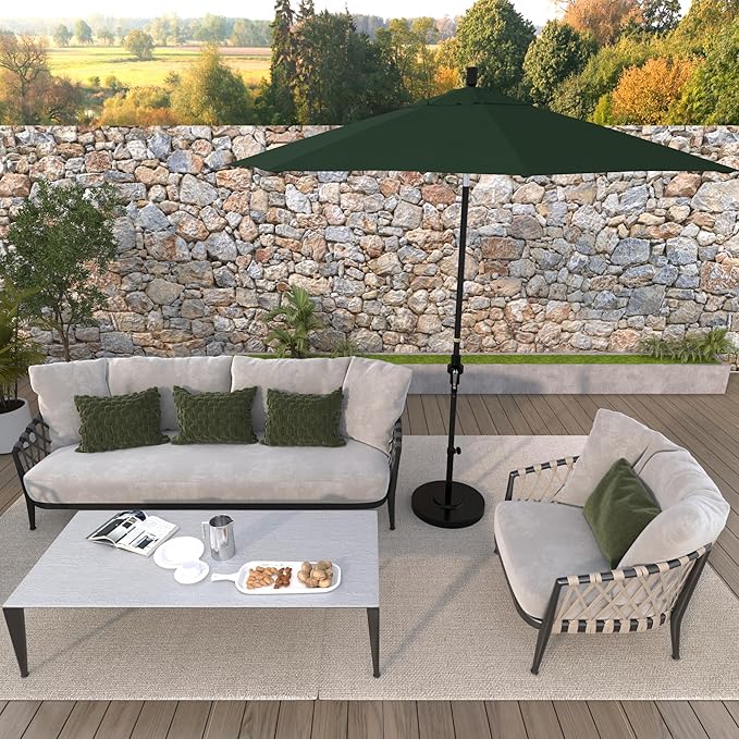 California Umbrella 9' Round Crank Lift, Collar Tilt, Aluminum Pole, Fiberglass Rib Patio Umbrella,