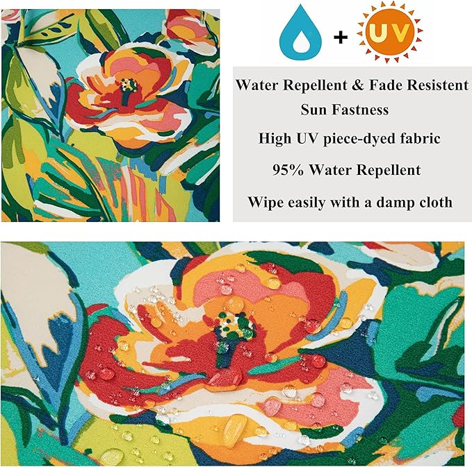 FUNHOME Outdoor Chair Cushion Covers 2 Pack, No Insert! Patio Cushion Covers Replacement 22" x 20" x 4", Water Resistant Patio Chair Cushion Slipcovers, Rosario Flower Leaf(Covers ONLY)