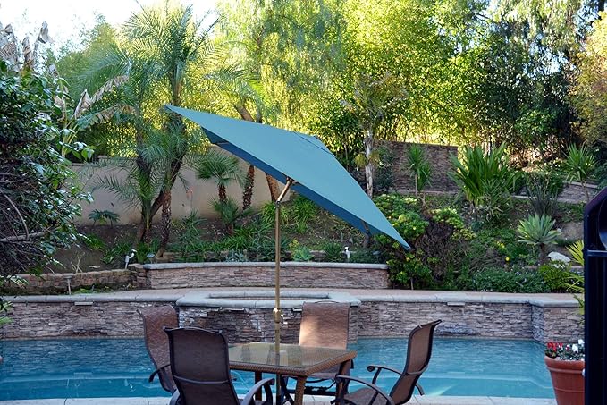 Jeco Aluminum Patio Market Umbrella Tilt with Crank, Fabric & Bronze Pole, Turquoise, 6.5' x 10'