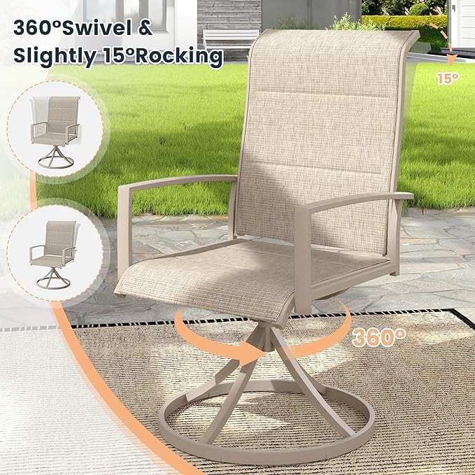 VICLLAX 7 Pieces Outdoor Dining Set, Patio Furniture Set Includes 63" Rectangular Metal Table W/ 1.9" Umbrella Hole and 6 Padded Textilene Swivel Chairs for Porch, Lawn, Garden, Backyard