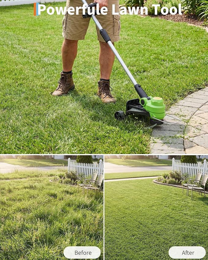 Garvee 20V Grass Trimmer, Dual Lithium Battery 2.0A, 8 Grass Cutting Lines, Portable Electric Grass Cutter, Garden Grass Line Trimmer