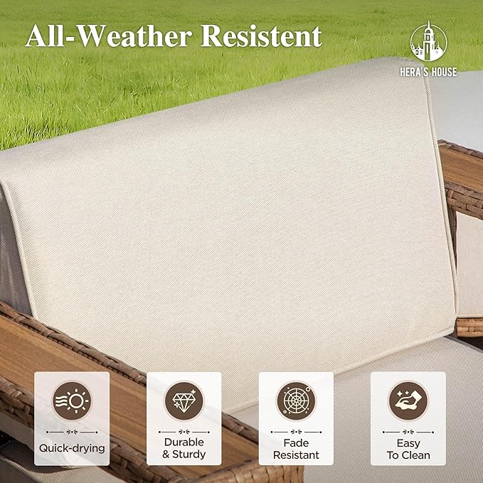 HERA'S HOUSE Patio Sectional Furniture Set, Modular Outdoor Conversation Sets with 5.3" Widened Armrest & 10" Thick Cushion, Low Profile Yellow Wicker Rattan Sofa with 2 Ottomans for Deck Yard Lawn