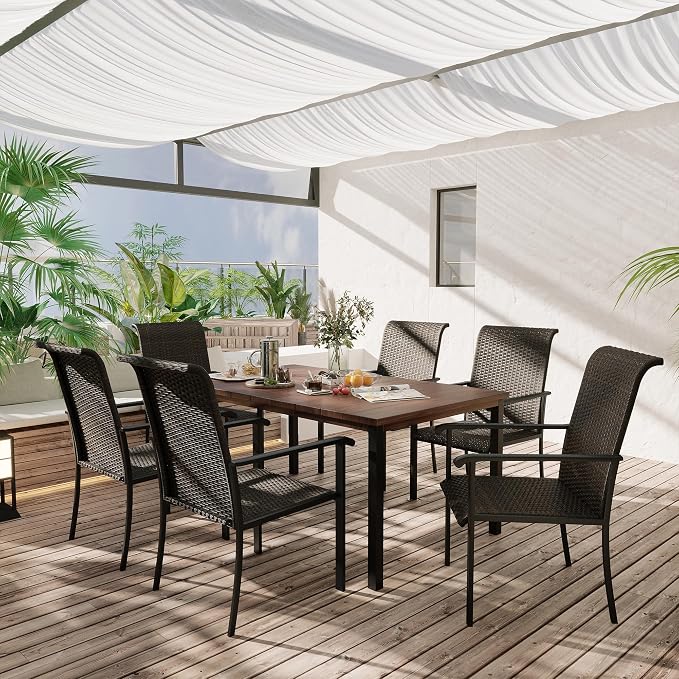 VICLLAX Outdoor Dining Table for 6, 63 Inch Rectangle Patio Dining Table for Outside Patio Furniture Deck Lawn Garden, Walnut