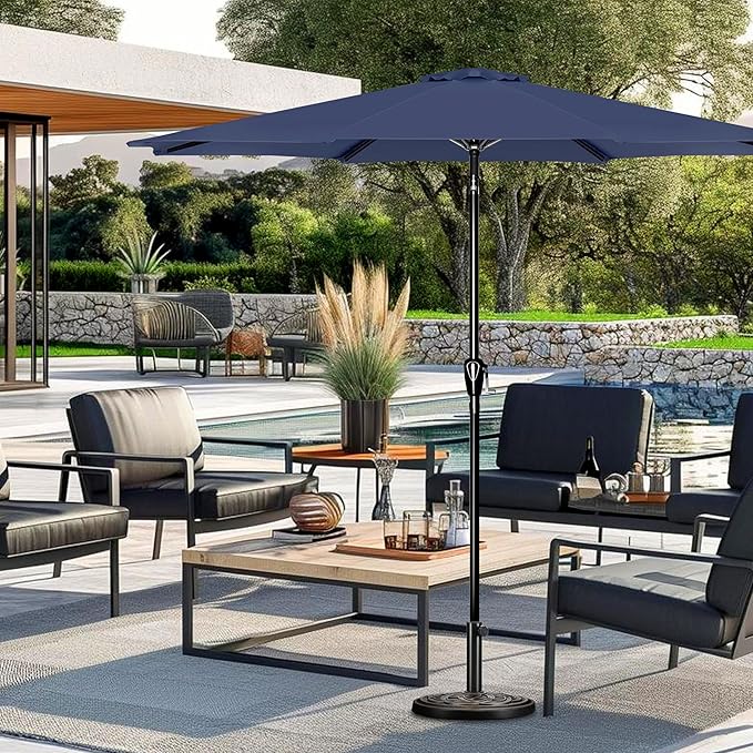 YSSOA 2 Pack 9' Patio Umbrella Outdoor Table Market Yard Umbrella with 8 Sturdy Ribs, Dark Blue