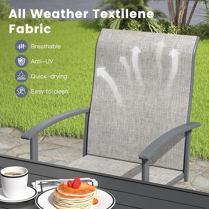 VICLLAX 9 Pieces Patio Outdoor Dining Set, 8 Swivel Textilene Chairs and 70" Rectangular Metal Table with Umbrella Hole for Porch, Deck, Garden, Black/Grey