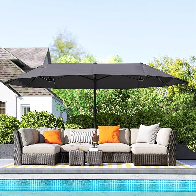 Outsunny Extra Large 15 ft Patio Umbrella, Double-Sided Wide Outdoor Umbrella with Crank Handle and Air Vents for Backyard, Deck, Pool, Market