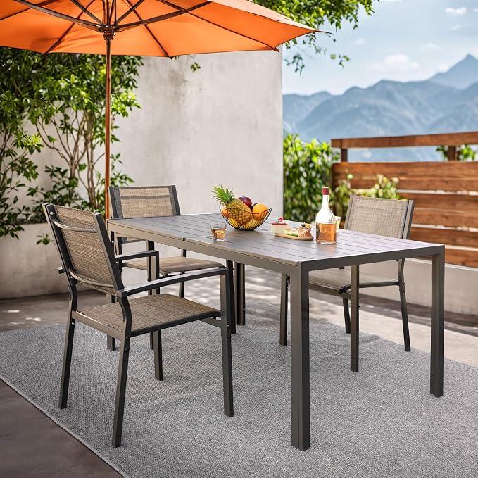 Rankok 35" x 59" Outdoor Dining Table for 6 Rectangular Patio Table with Rust Proof Metal Frame Large Outside Table for Courtyard, Garden, Balcony, Poolside, Lawn