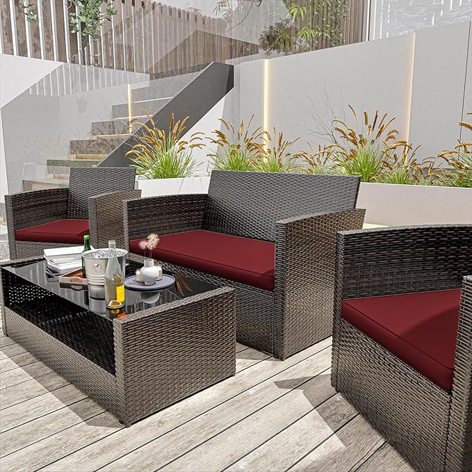 3 Pack Outdoor Patio Seat Cushions Replacement Covers Fit for 4 Pieces 4-Seater Wicker Rattan Patio Conversation Set Loveseat Chair Couch Furniture,36x18x2,18x18x2-Cover Only