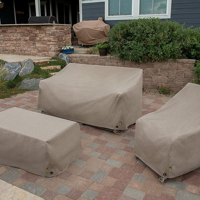Modern Leisure Garrison Patio Ottoman/Coffee Table/Fire Pit Cover - Water-Resistant Fabric - Heavy-Duty Protection for Outdoor Patio Furniture - 48" L x 25" W x 18" H - Sandstone